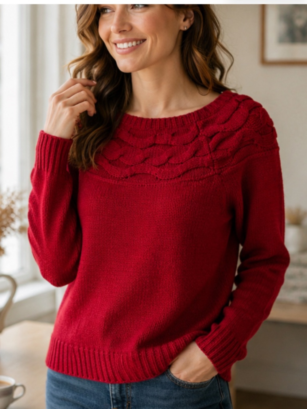VINTAGE SPICE OF LIFE RED CABLE KNIT SWEATER,Size 8